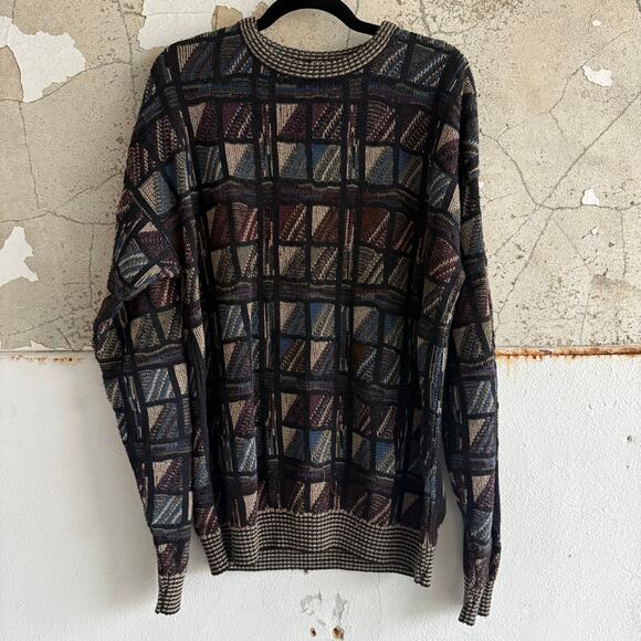 Vtg 90s Coogi Style Sweater Mens Large Tall Checkered Knit Pullover Grandpacore‎